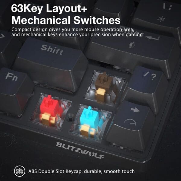 BlitzWolf BW-KB1 Wireless bluetooth-compatible Keyboard Gateron Black Switch RGB 63 Keys Layout NKRO Type-C Mechanical Gaming - Reason Electronics