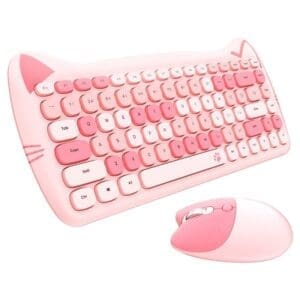Cute Cat Ears 2.4G Wireless Keyboard Mouse Set, 84 Keys Home Office Gaming Mini Pink/Purple Keyboard, Mouse Gamer, For PC Laptop - Reason Electronics