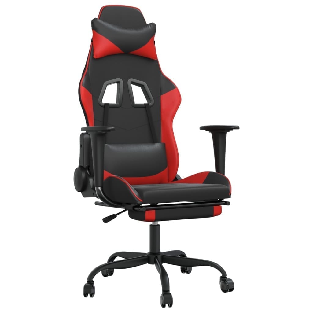 Vidaxl Gaming Chair With Footrest Black And Red Faux Leather