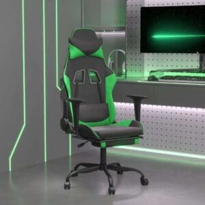 Vidaxl Gaming Chair With Footrest Black And Green Faux Leather