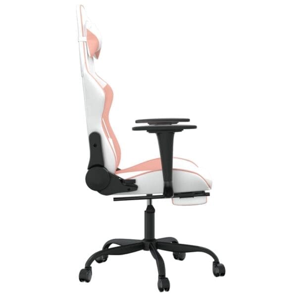 Vidaxl Gaming Chair With Footrest White And Pink Faux Leather