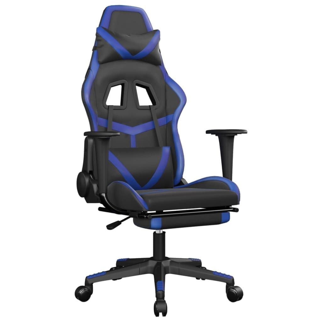 Vidaxl Gaming Chair With Footrest Black And Blue Faux Leather