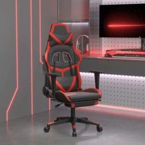 Vidaxl Gaming Chair With Footrest Black And Red Faux Leather