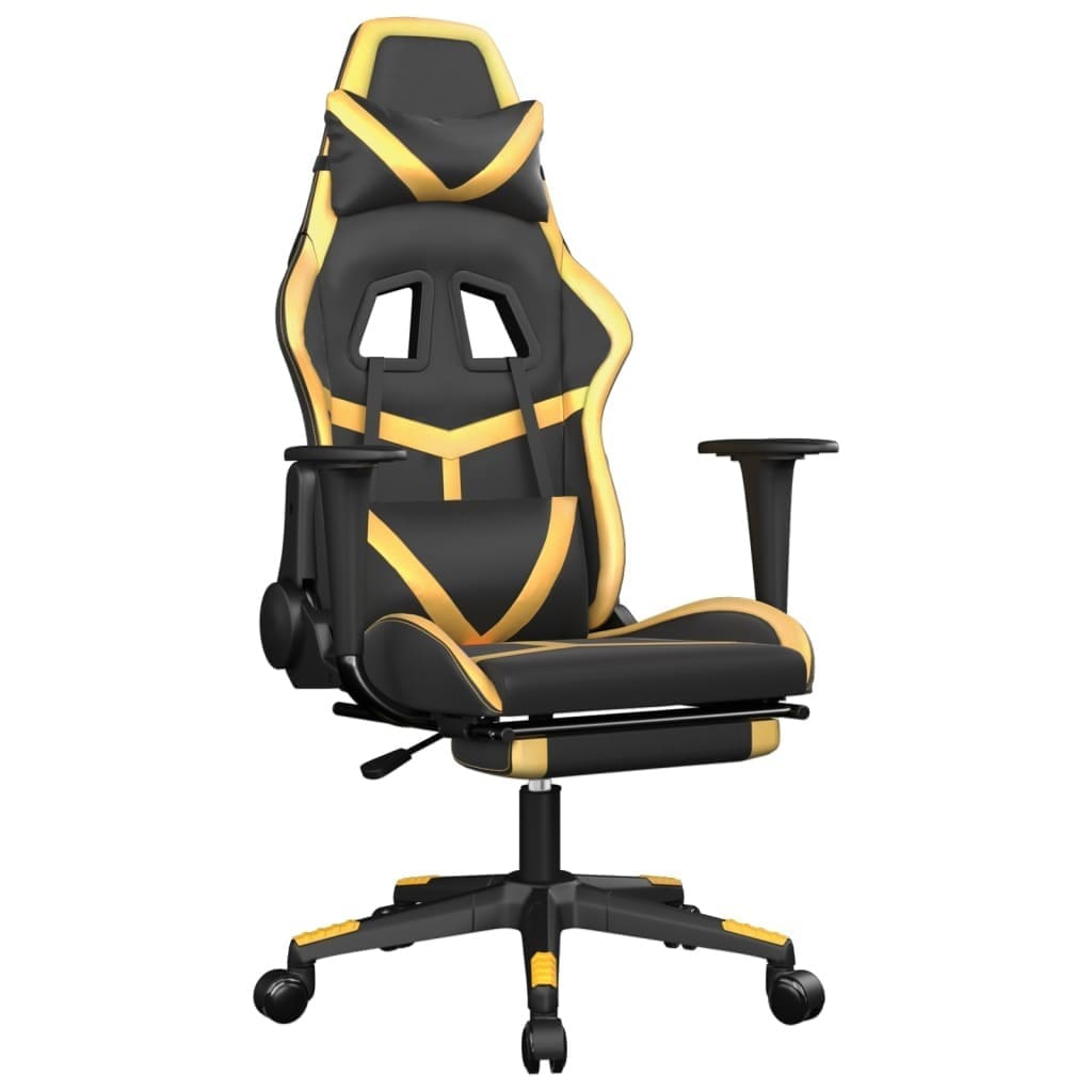 Vidaxl Gaming Chair With Footrest Black And Gold Faux Leather