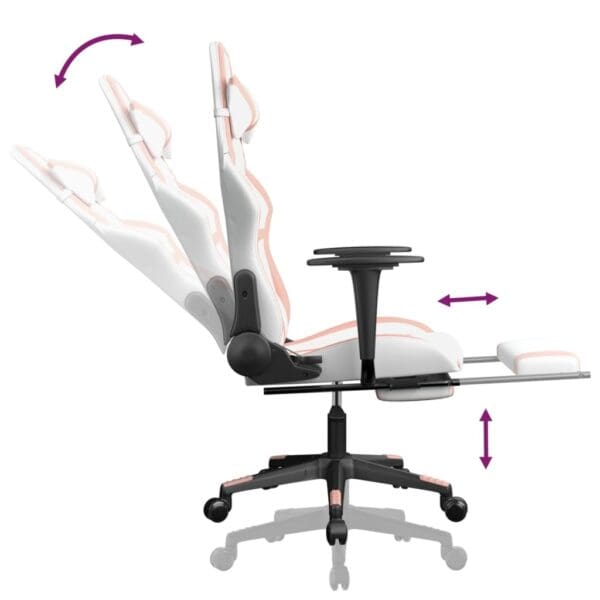 Vidaxl Gaming Chair With Footrest White And Pink Faux Leather