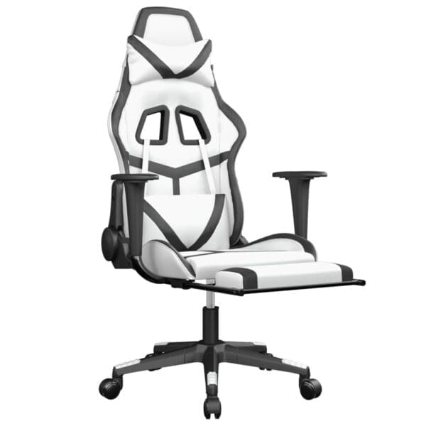 Vidaxl Gaming Chair With Footrest White And Black Faux Leather